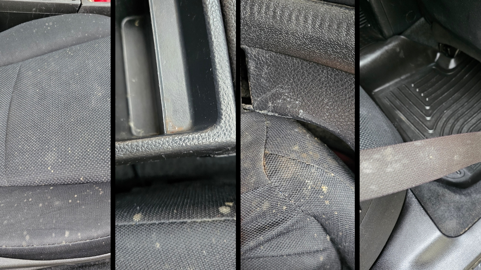 Visible mold and contamination remaining inside a vehicle after a low-cost interior detailing service