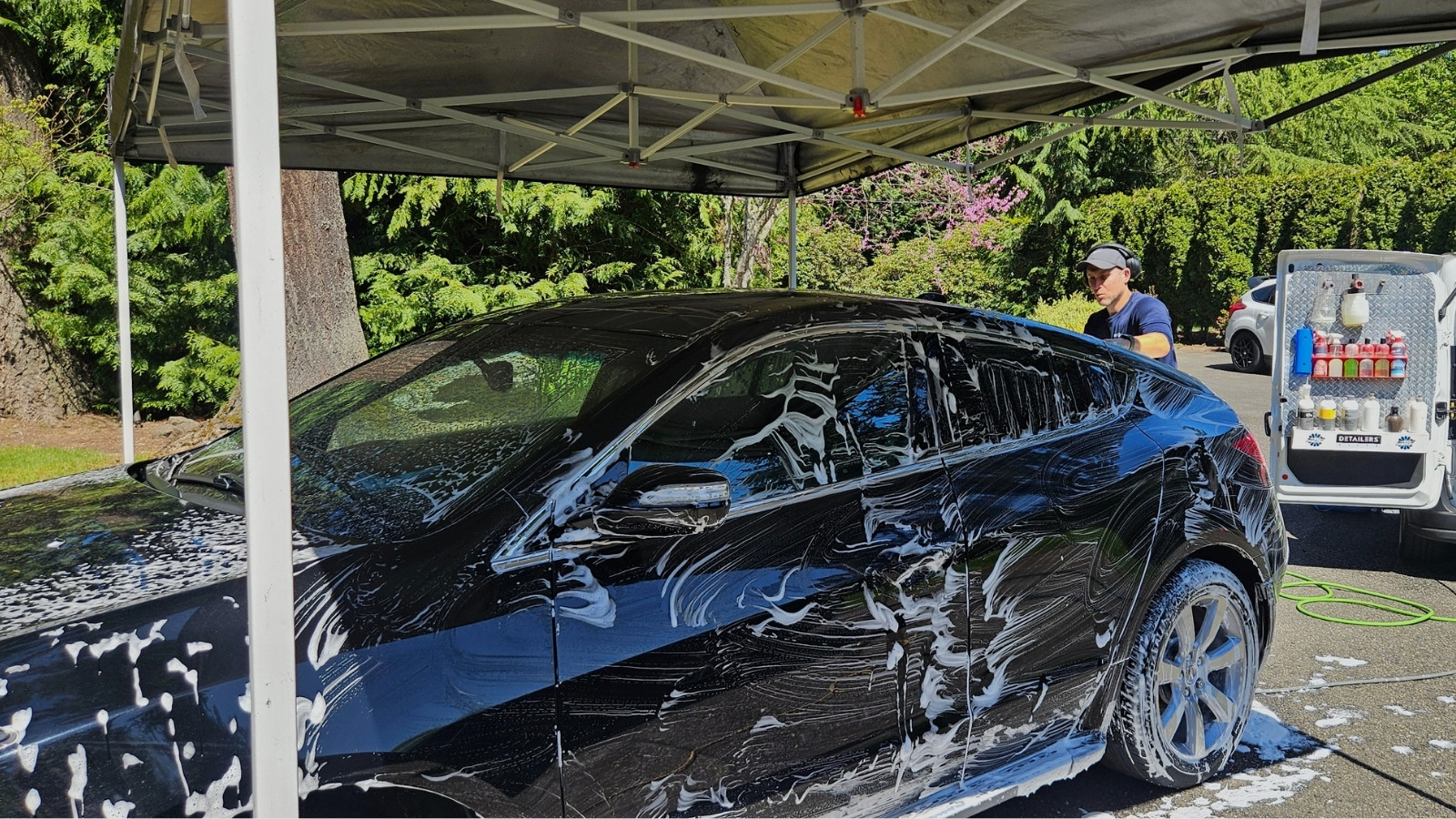 safely washing vehicle in shaded conditions to avoid water spotting